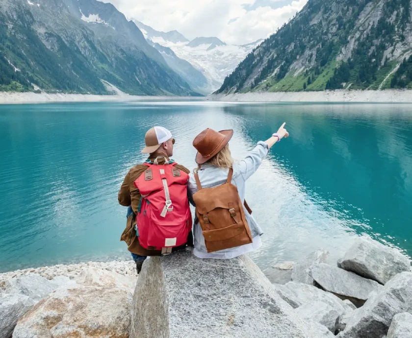 Couple looking at the lake in austria
